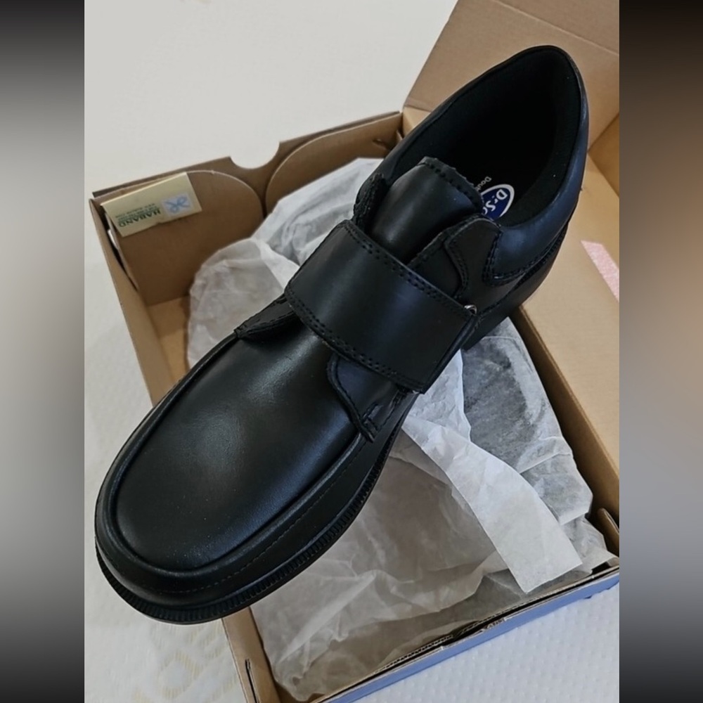 DR. SCHOLL’S Black NEW Double Air-Pillo Insoles Leather EZ Strap Slip On Sz 9